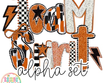 Hand Lettered Alpha orange, Digital Download PNG, Team Spirit alpha Doodle Letters, Sublimation Fonts, Custom Alpha Set, A-Z Design