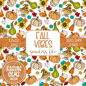 Cute Pumpkin Fall Seamless File, Digital Download for Autumn Crafts, Repeating Pattern for Scrapbooking