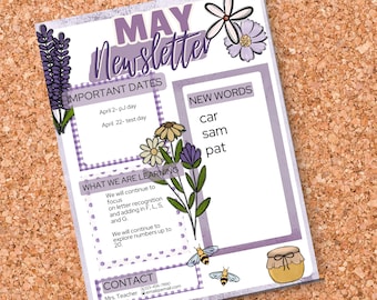 May newsletter template, spring theme newsletter, school newsletter template, monthly newsletter spring theme