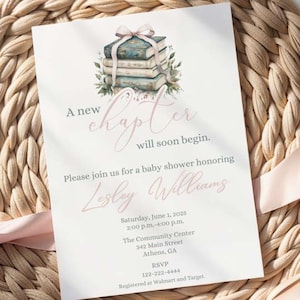 A New Chapter Will Soon Begin Baby Shower Invitation, Storybook Theme, Vintage Book Invite, Library Baby Shower, Books Themed Baby Shower