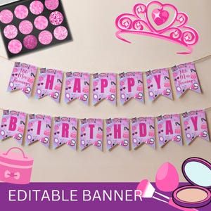 Little Miss Threenager party BANNER, makeup birthday, spa day invite, three year old birthday party, girl&#39;s third birthday, 3rd party