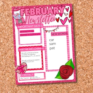 FEBRUARY newsletter template, winter theme newsletter, school newsletter template, monthly newsletter theme