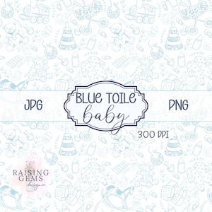 Blaues Toile Baby-nahtloses Thema-Muster, Toile de Jouy, Chinoiserie-Muster, Babyparty-Kulisse, Weinlese-Muster, Toile de Jouy-Baby