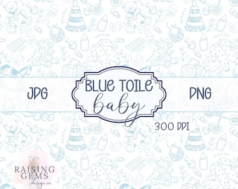 Blue Toile Seamless Pattern - Digital Download for Baby Nursery - Chinoiserie Design - Cute Baby Animals - Baby Shower Backdrop