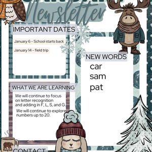 January newsletter template, winter theme newsletter, school newsletter template, monthly newsletter theme