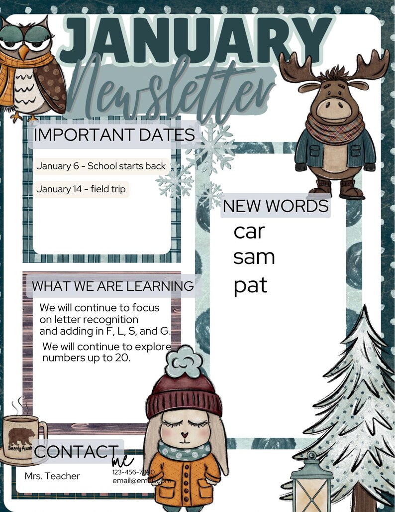 January Newsletter Template, Winter Theme Newsletter, School Newsletter ...