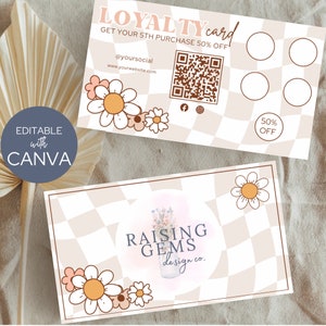 Klantenkaarten, DIY marketingkaarten sjabloonontwerp, Business Rewards Card, VIP-loyaliteitskaarten, sjabloon voor visitekaartjes perzik retro