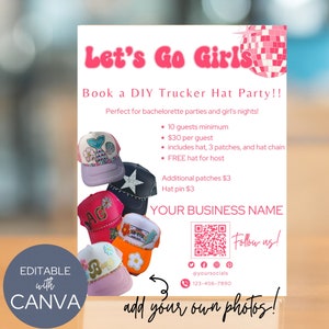 Trucker Hat Bar Flyer, girls night out party booking, private party invitation