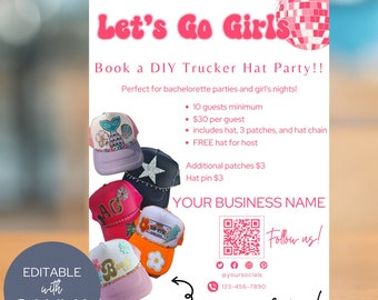 Trucker Hat Bar Flyer, girls night out party booking, private party invitation