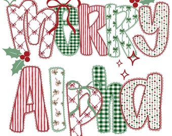 Alfabeto natalino Coquette, Letras com borda de renda PNG, Alfabeto estilo doodle, Letras natalinas em xadrez vichy, Fonte para mural preppy