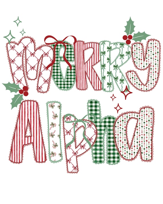 Coquette Christmas Alphabet Clipart, Lace Border Letters PNG, Doodle Alphabet, Gingham Xmas Lettering, Preppy Bulletin Board Font