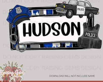 Police Officer personalized kids PNG, Sublimation Clipart, Digital Download for Crafts, cop party shirt design