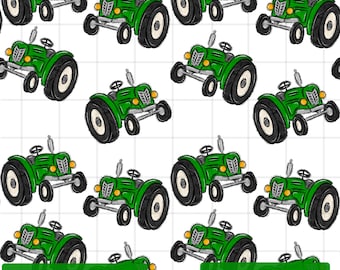 Green Tractor Seamless Pattern Handrawn, Digital Farm Print, Boys Fabric Design, Repeat Pattern, Instant Download File, Greem Yellow Tractor