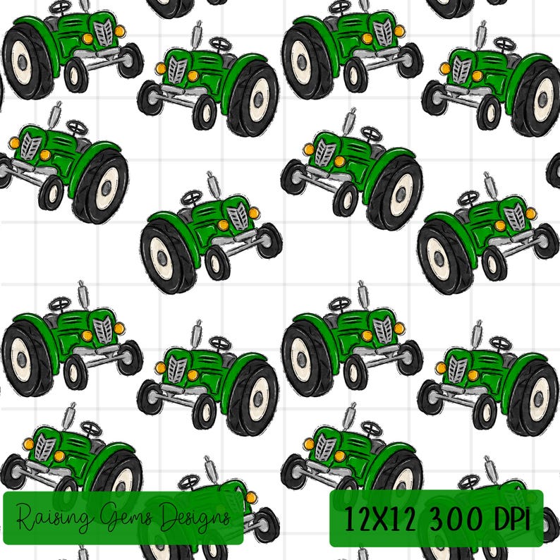 Green Tractor Seamless Pattern Handrawn, Digital Farm Print, Boys ...