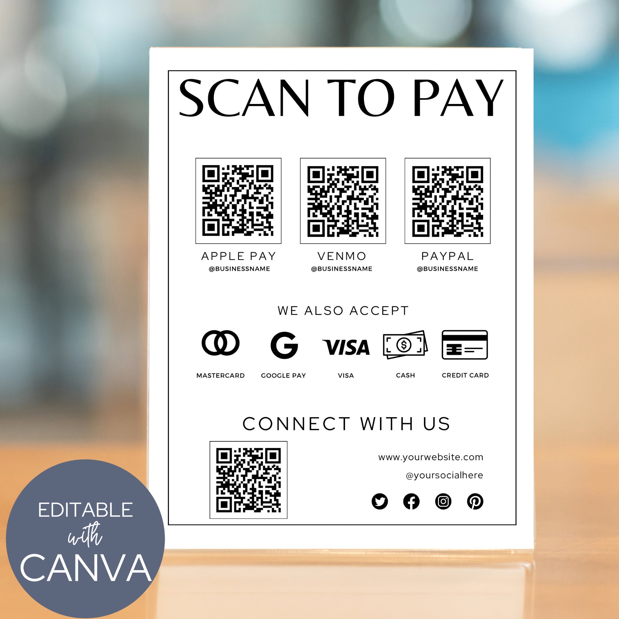 Scan to Pay Template, QR Code Sign, Minimal Design, Small Business ...