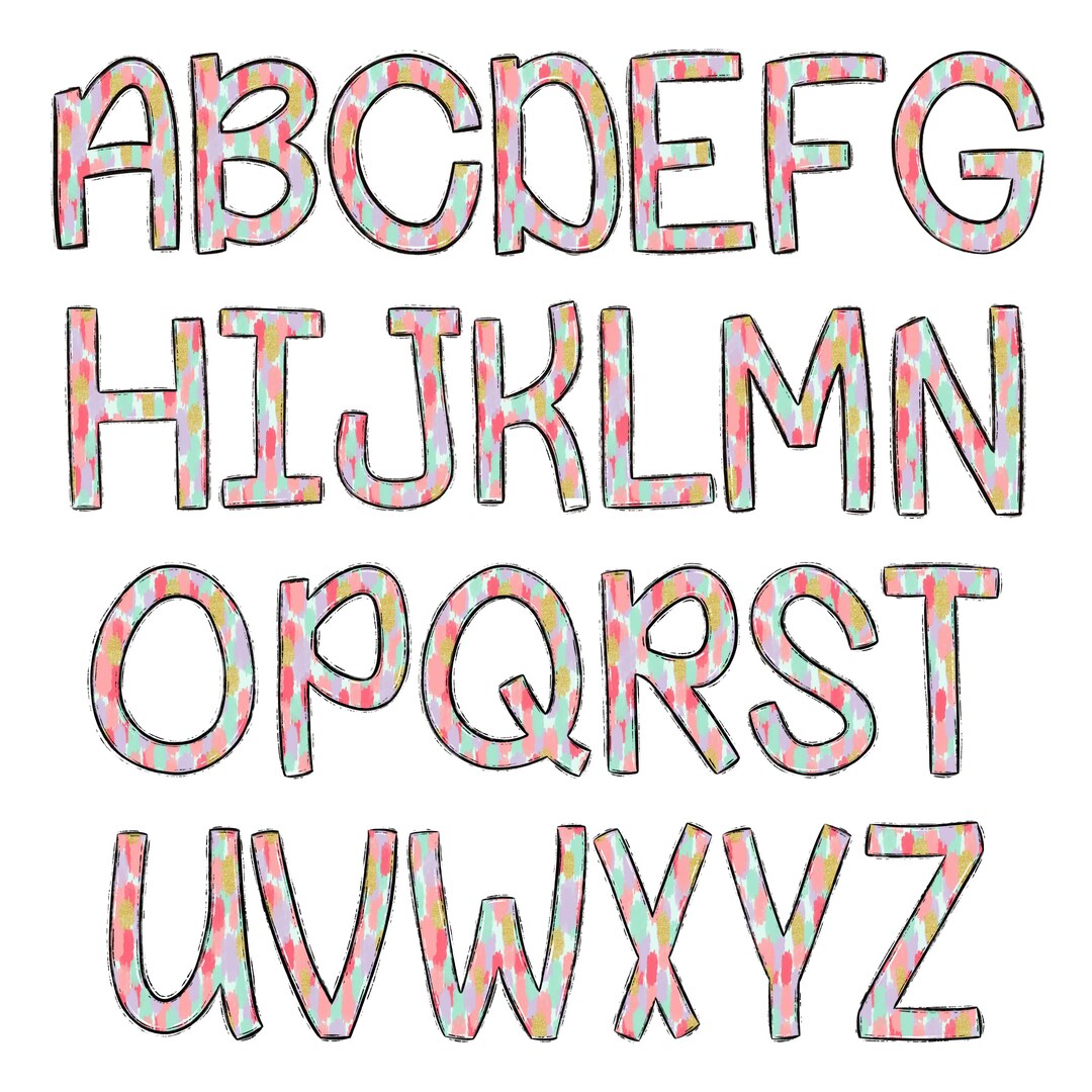 Easter Brush Stroke Doodle Letters PNG, Custom Name Doodle Alphabet ...