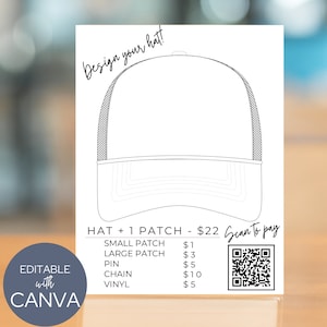 Sjabloon voor barbordsticker truckerhoed met prijslijst en QR-codecanva bewerkbaar VOLLEDIG AANPASBAAR