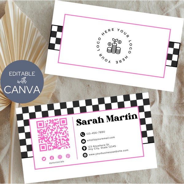 Pink retro Business Card Template for trucker hat bar, salon, bakery retp