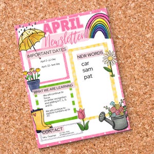 April newsletter template, spring theme newsletter, school newsletter template, monthly newsletter spring theme