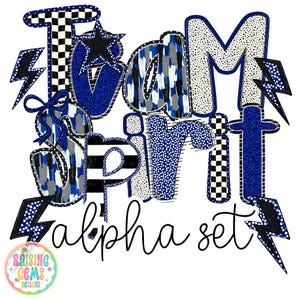 Hand Lettered Alpha blue and black, Digital Download PNG, Team Spirit alpha Doodle Letters, Sublimation Fonts, Custom Alpha Set, A-Z Design