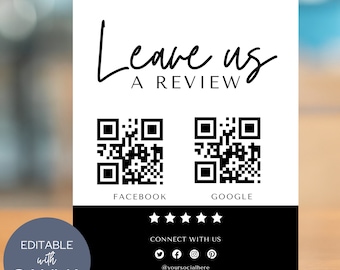 Leave Us A Review QR Code Template minimalist for pop up shop, small business, salon, restaurant, customer feedback, min
