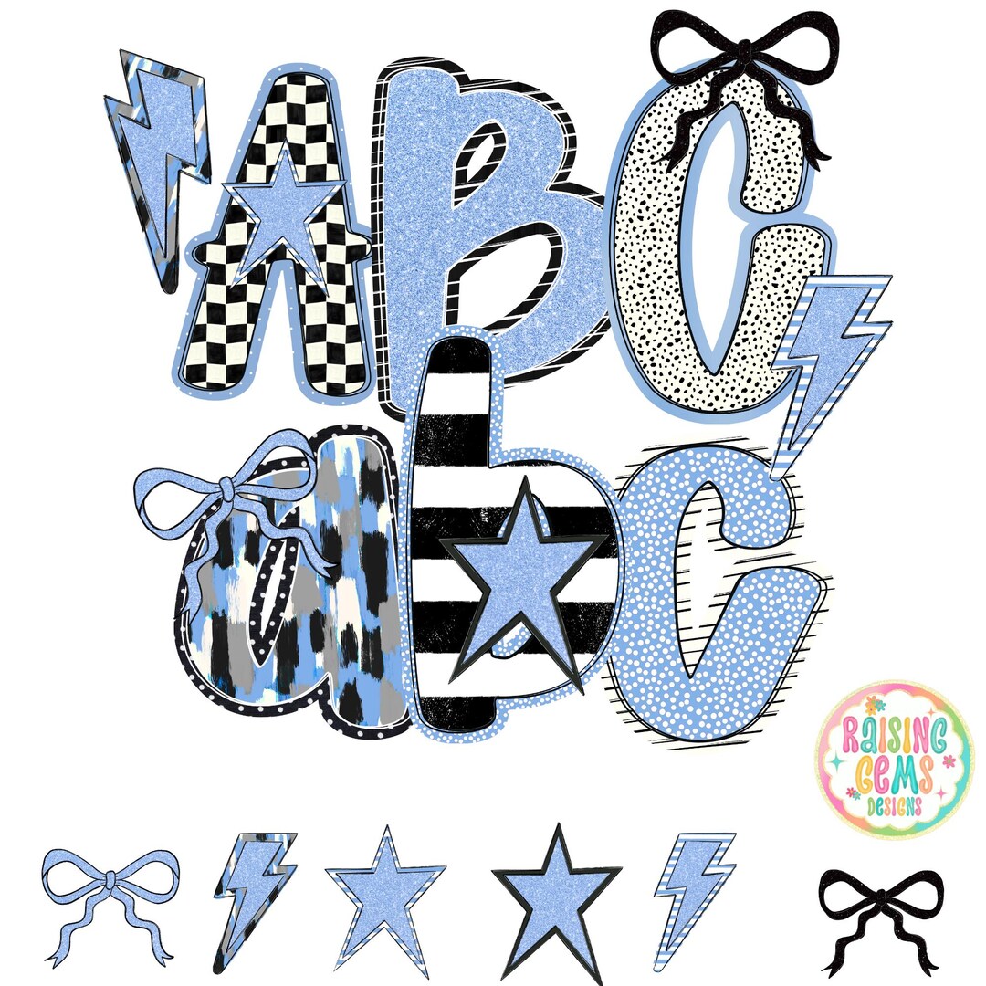 Hand Lettered Alpha Blue and Black, Digital Download PNG, Team Spirit ...