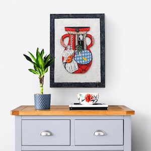 Sculpture 3D moderne et contemporaine originale, peinture murale texturée, vase et femme style Matisse. Oeuvres d'art abstraites géométriques pour la maison et le bureau