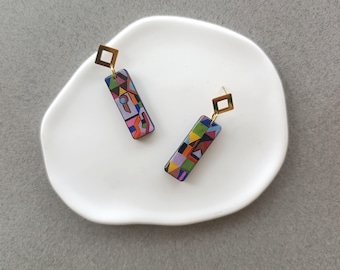 Painted Earrings inspired Paul Klee Art Minimalist Rectangle Colorful Boho Architecture Abstract Geometric Personalized Lightweight earrings