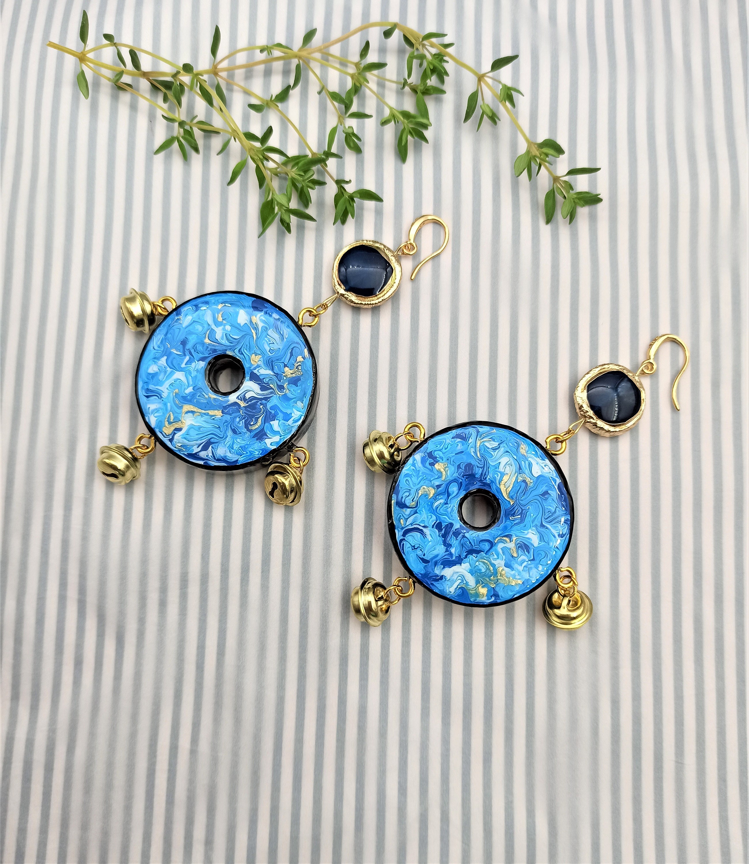 Wooden Painted Tambourine Earrings Inspired by Fish Art. Greek Etsy