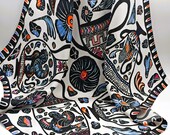 Painted Premium Silk Scarf Bandana Greek Pottery Vase inspired by Ancient Greek Art Amphora. Colorful Art design Unisex Scarf Bandana gift