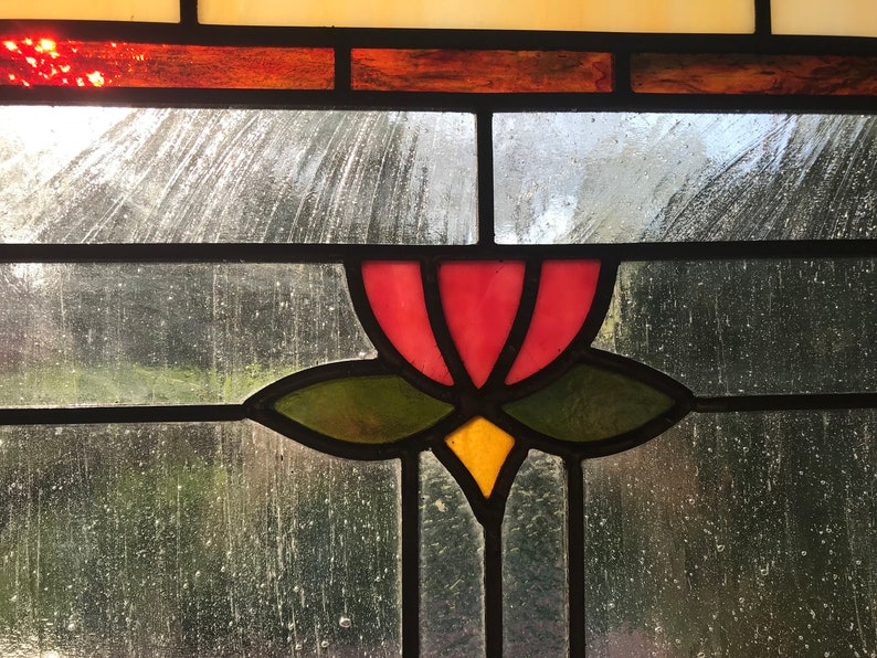 Craftsman/prairie Style Stained Glass Window flowering Etsy