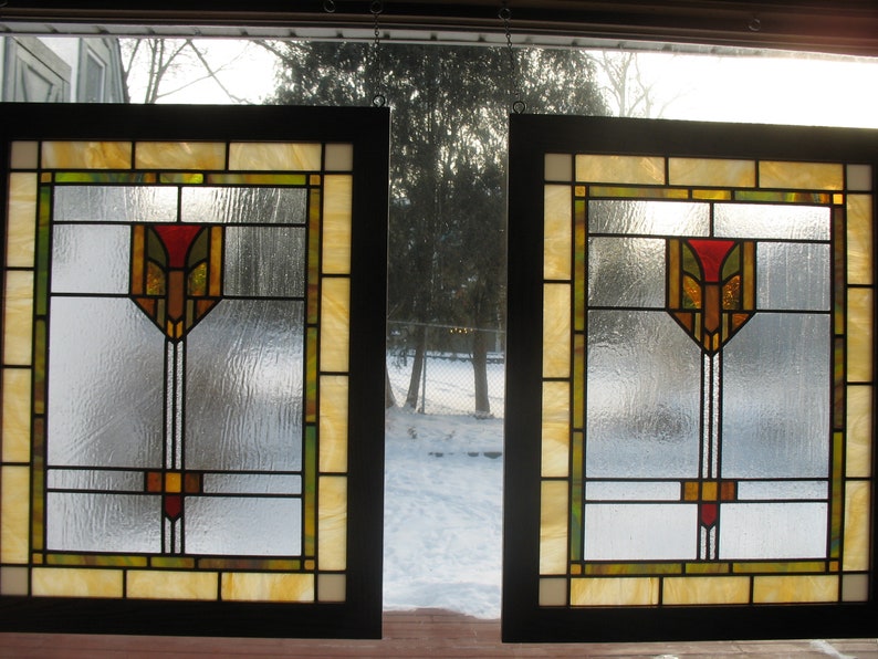 Craftsman/prairie Style Stained Glass Window Etsy