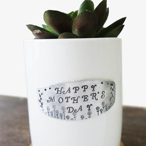 gift for mom, mothers day from daughter, happy, white flower pot, white planter, succulent ceramic planter, from husband, home gifts, modern