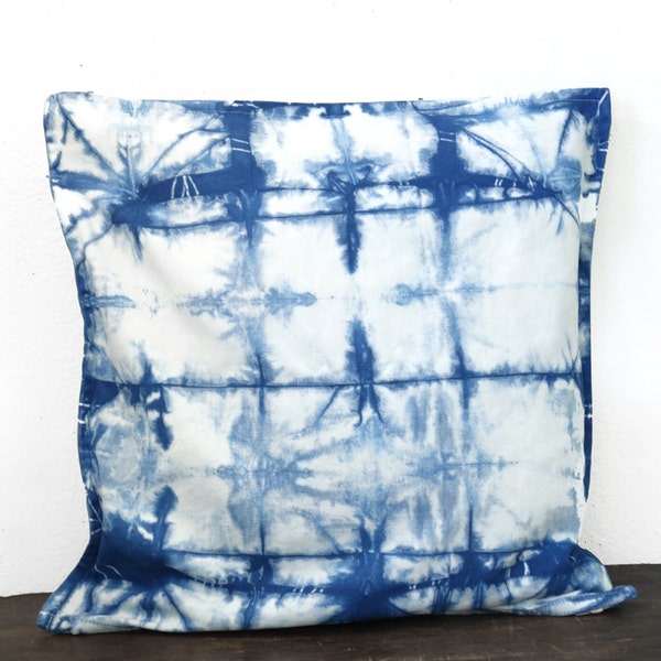 shibori pillow, pillow cover 20x20, toss pillow, decorative pillow, indigo, boho pillow, bohemian pillow, indigo shibori, hand dyed, modern