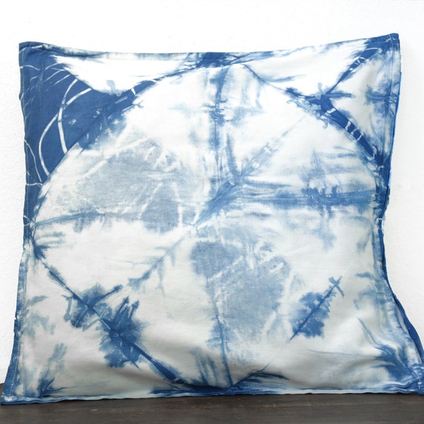 pillow cover 20x20, shibori pillow, indigo, boho pillow, bohemian pillow, indigo shibori, hand dyed, decorative pillow