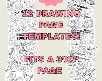 Seasonal 3'x3' Coloring Page Templates - Classroom & Party Decor (Digital Download)