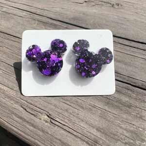 Mouse Stud Earrings | Halloween Purple & Black Glitter | Park Lover jewelry | Not So Scary Halloween Party | Haunted Mansion