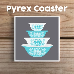 Butterprint Pyrex Single Drinking Coaster | I Love Pyrex | Stocking Stuffer | Retro Holiday Gift | Vintage Pyrex