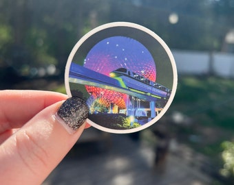 Nighttime Epcot Monorail Sticker | Spaceship Earth | Planner Laptop Hydroflask Sticker | original photography