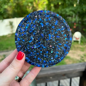 Blue & Black Glitter Resin Coaster | Resin Art | Circle Coasters | Handmade