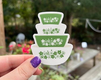 Vintage Pyrex Crazy Daisy Pyrex Magnet | Green & White Springblossom Fridge Decor | Mixing Bowls
