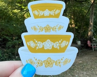 Pyrex Butterfly Gold Mixing Bowls Sticker: Retro Kitchen Decor