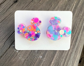 Neon Glitter Mouse Stud Earrings | Retro Glitter | Park Lover jewelry