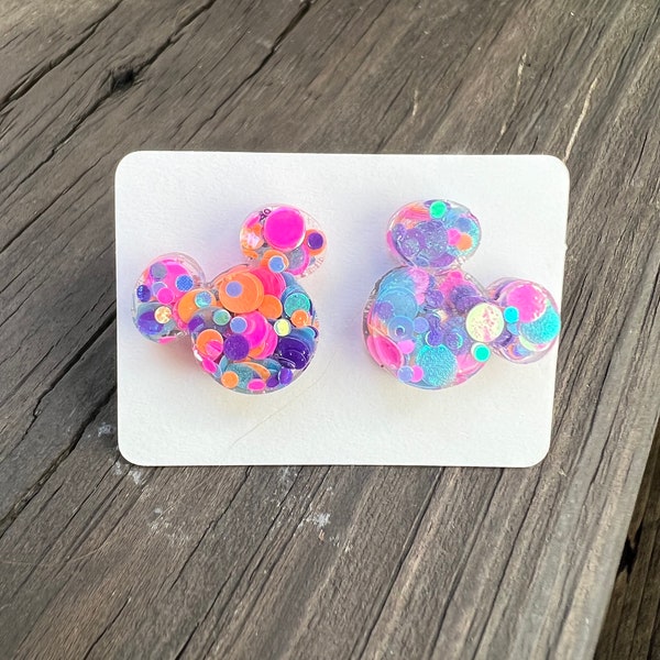 Neon Glitter Mouse Stud Earrings | Retro Glitter | Park Lover jewelry