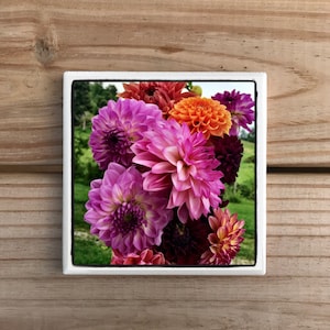 Dahlia Flower Bouquet Single Coaster / Regali per lei / Festa della mamma / Home Office Decor / Idee regalo per mamma / Regali per mamma dalla figlia