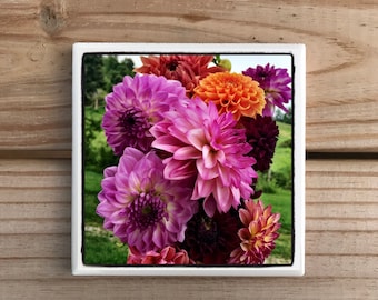 Dahlia Flower Bouquet Single Coaster | Gifts for Her | Mother's Day | Home Office Decor |Gift Ideas for Mom | Gifts for Mom from Daughter