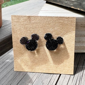 Mouse Stud Earrings | Classic Black Glitter | Park Lover jewelry