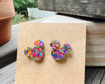 Mouse Stud Earrings | Rainbow Glitter | Park Lover jewelry