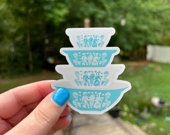 Pyrex Butterprint Magnet: Turquoise Nesting Bowls, Retro Fridge Decor