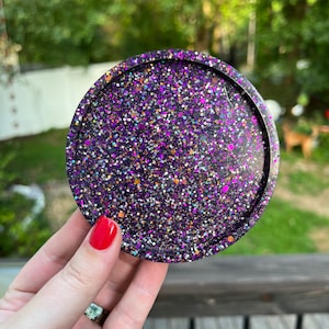 Spooky Season Halloween Glitter Resin Coaster | Resin Art | Circle Coasters | Handmade Trinket Tray | Sparkly